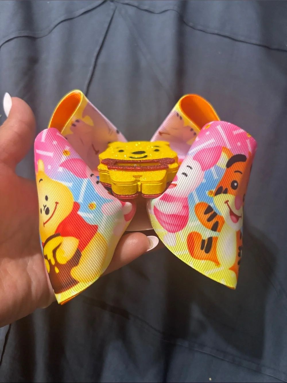 Glitter Winnie the Pooh Kids Hair Bow - Yellow